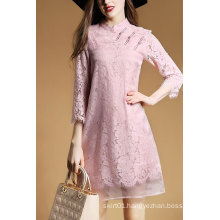2016 Sweet Lady Dress of Pink Lace Long Sleeves